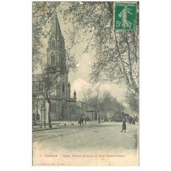 carte postale ancienne 81 CASTRES. Train Castre-Vabre et Eglise Saint-Jean Saint-Louis 1912