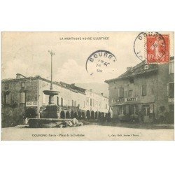 carte postale ancienne 81 DOURGNE. Place de la Fontaine Epicerie Marty et Tabac 1909