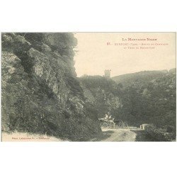 carte postale ancienne 81 DURFORT. Attelage Route de Cammazes et Tour de Rochefort 1924