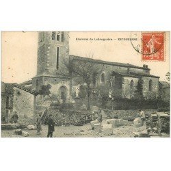 carte postale ancienne 81 ESCOUSSENS. Les Tailleurs de Pierres 1910 Place de l'Eglise. Etat impeccable