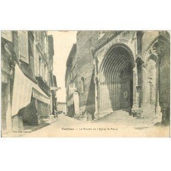 carte postale ancienne 81 GAILLAC. Porche de l'Eglise Saint-Pierre 1914 et magasin à la Belle Jardinière