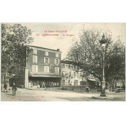 carte postale ancienne 81 LABRUGUIERE. Le Kiosque à musique et Epicerie Centrale 1915