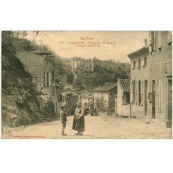carte postale ancienne 81 LAGUEPIE. Faubourg Saint-Martin 1907 au fond le Château