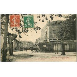 carte postale ancienne 81 REALMONT. Diligence Carrefour routes Albi et Castres Café 1917