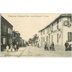 carte postale ancienne 81 VILLEFRANCHE D'ALBIGEOIS. Route Nationale Le Bary et Hôtel du Commerce