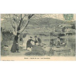 carte postale ancienne 83 BESSE SUR ISSOLE. Les Cannettes Bords du Lac 1906 avec la Passeur en barque. Impeccable