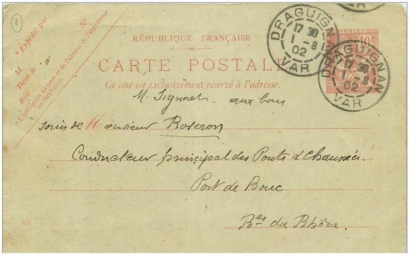 carte postale ancienne 83 DRAGUIGNAN. Correspondance 1902 avec article sur Mouvement administratif