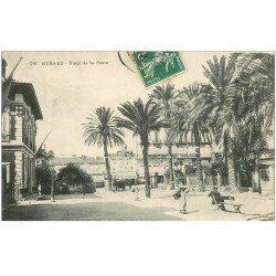 carte postale ancienne 83 HYERES. Place de la Poste 1909 Restaurant et Hôtel de Paris