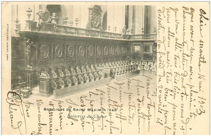 carte postale ancienne 83 SAINT-MAXIMIN LA SAINTE-BAUME. Basilique lboiseries du Choeur 1903