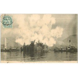 carte postale ancienne 83 TOULON. Algésiras Vaisseau Ecole des Mécaniciens Torpilleurs pendant l'incendie de 1906