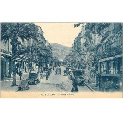 carte postale ancienne 83 TOULON. Avenue Colbert nombreuses voitures anciennes Taxi 1922