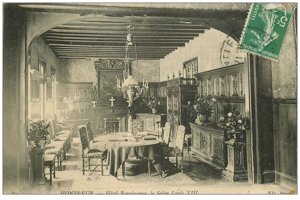 carte postale ancienne 14 HONFLEUR. Salon Hôtel Renaissance 1912