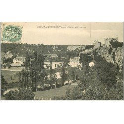 carte postale ancienne 86 ANGLES SUR L'ANGLIN. Ruines et Panorama 1907