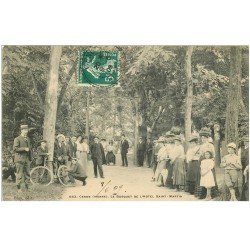 carte postale ancienne 86 CENON. Bosquet Hôtel Saint Martin 1909 Cycliste et Femme sur balançoire