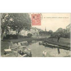 carte postale ancienne 86 CHATELLERAULT. Cygnes au Bassin du Square 1906