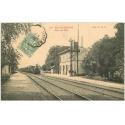carte postale ancienne 86 CLAN JAULNAY. Arrivée du Train dans la Gare 1907 Locomotive à vapeur et Cheminot