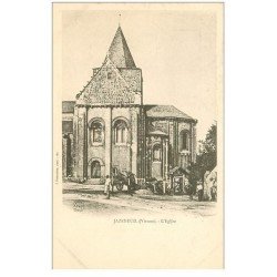carte postale ancienne 86 JAZENEUIL. Eglise animation vers 1900