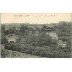 carte postale ancienne 87 CHATEAUNEUF LA FORET. Moulin du Père Faure et Pont de la Combade 1909