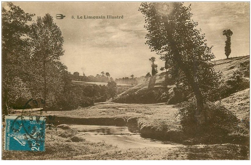 carte postale ancienne 87 LE LIMOUSIN. Paysage et ruisseau 1924