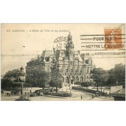 carte postale ancienne 87 LIMOGES. Hôtel de Ville et Jardins 1927