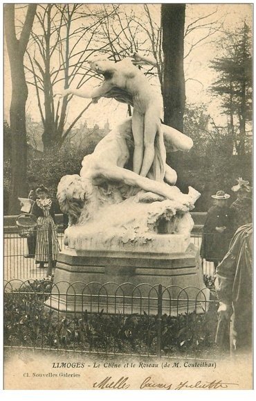 87 LIMOGES. Monument Le Chêne et le Roseau 1903 belle animation