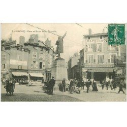 87 LIMOGES. Place et Statue Denis Dussoubs 1911 Café de la Bourse Epicerie Centrale et Pâtisserie