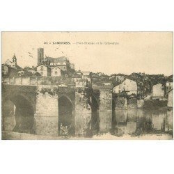 carte postale ancienne 87 LIMOGES. Pont et Cathédrale Saint Etienne avec Enfants 1923