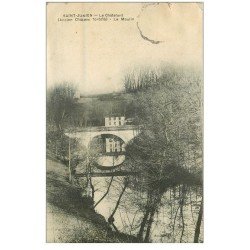 carte postale ancienne 87 SAINT JUNIEN. Le Châtelard et le Moulin 1907. Carte mordue bord supérieur...
