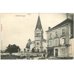 carte postale ancienne 88 ARCHES. Café du Centre Lothammer et Coiffeur. Eglise et Cimetière