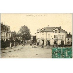 carte postale ancienne 88 ARCHES. Hôtel Moderne Rue de la Gare 1909 carte émaillographie