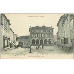 carte postale ancienne 88 BAINS LES BAINS. Place Hôtel de Ville animation