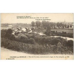 carte postale ancienne 88 CHARMES SUR MOSELLE. Pont de 12 Arches 1918 fine plissure transversale