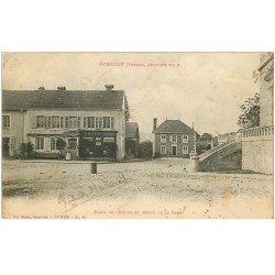 carte postale ancienne 88 CORCIEUX. Pharmacie Place Eglise et Route de la Gare 1916