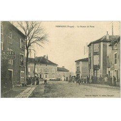 carte postale ancienne 88 DOMPAIRE. Le Bureau de Poste avec Facteur à Vélo 1910. Café et Réparation de Cycles