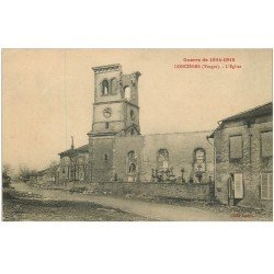 carte postale ancienne 88 DONCIERES. Eglise et Cimetière en ruine 1915. Guerre 1914-18