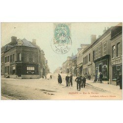 carte postale ancienne 02 HIRSON. Rue de Vervins 1903. Marbrerie Gobeaux. Magasin de Peinture et Chaussures. Edition Leclabart