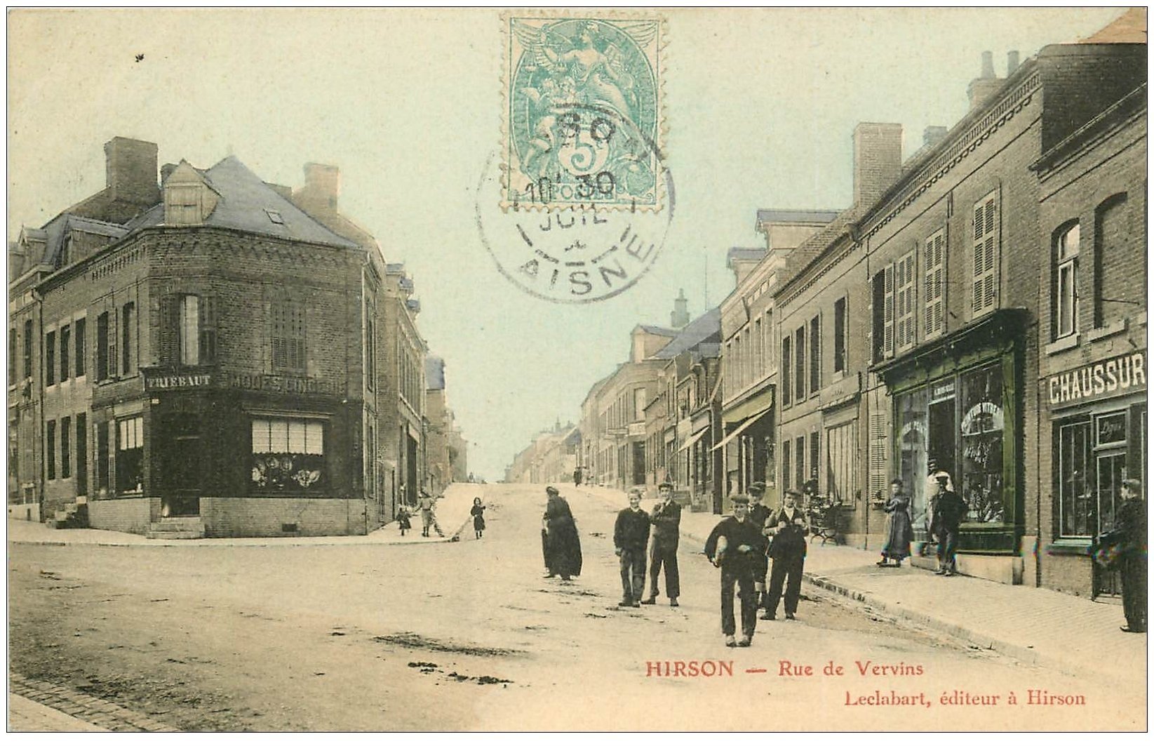 02 HIRSON. Rue de Vervins 1903. Marbrerie Gobeaux. Magasin de Peinture et Chaussures. Edition Leclabart