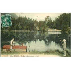 carte postale ancienne 88 GERARDMER. Pêcheurs à la ligne au Lac de Retournemer 1909