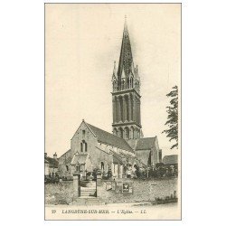 carte postale ancienne 14 LANGRUNE-SUR-MER. Eglise et Cimetière. Affiche Galettes Saint-Michel