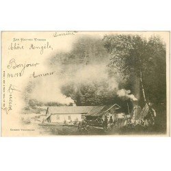 carte postale ancienne 88 LES HAUTES VOSGES. Scierie Vosgienne avec Ouvriers 1902