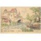 88 LES VOSGES. Rare le Moulin et Jeune Pêcheur. Carte coloriée à la main sur papier Velin