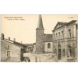 carte postale ancienne 88 MARTIGNY LES BAINS. Hôtel de Ville et Eglise Café Bar Volonté