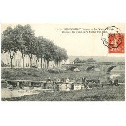 carte postale ancienne 88 MIRECOURT. Enfants sur le Vieux Pont 1908 Entrée du Faubourg Saint Vincent