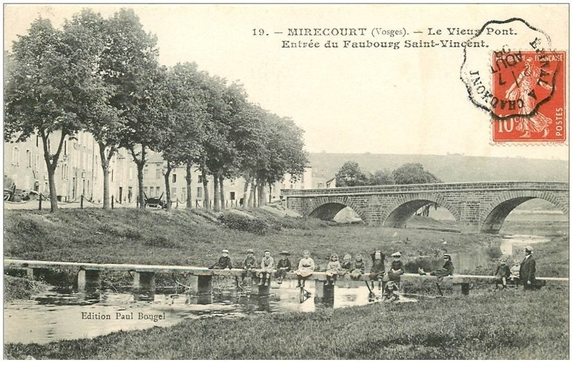 88 MIRECOURT. Enfants sur le Vieux Pont 1908 Entrée du Faubourg Saint Vincent