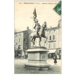 carte postale ancienne 88 MIRECOURT. Statue Jeanne d4arc 1908 Café et Horlogerie