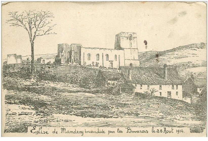 carte postale ancienne 88 MONDRAY. Eglise incendiée par les Bavarois 1915