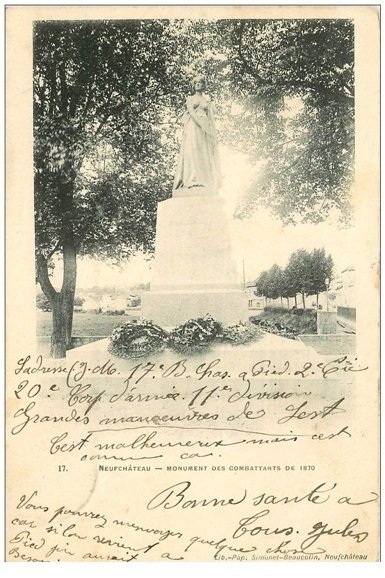 carte postale ancienne 88 NEUFCHATEAU. Monument des Combattants de 1870 en 1905