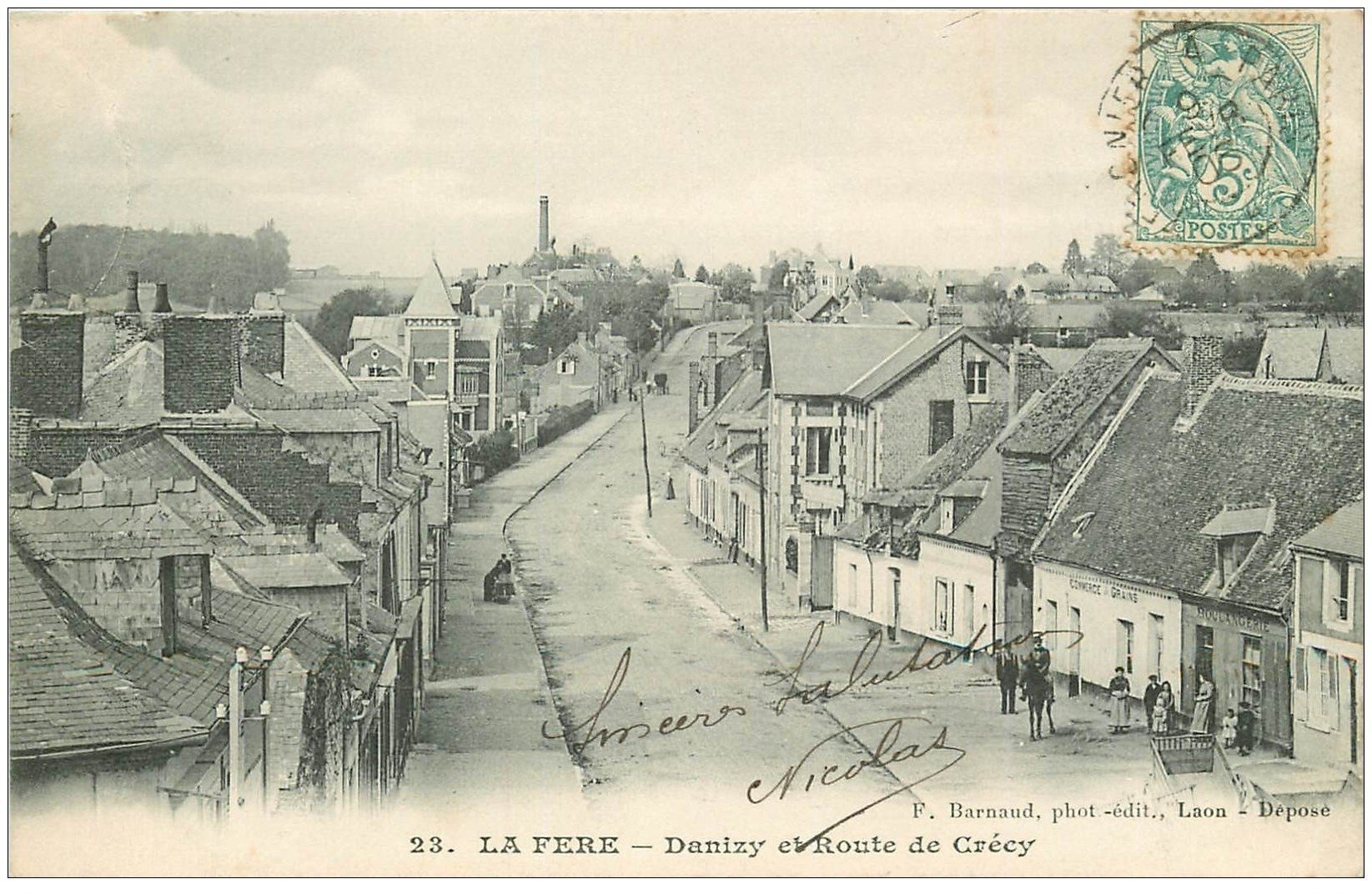 carte postale ancienne 02 LA FERE. Danizy Route de Crécy 1906. Boulangerie