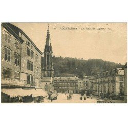 carte postale ancienne 88 PLOMBIERES LES BAINS. Place Eglise 1924 Quincaillerie Marotel