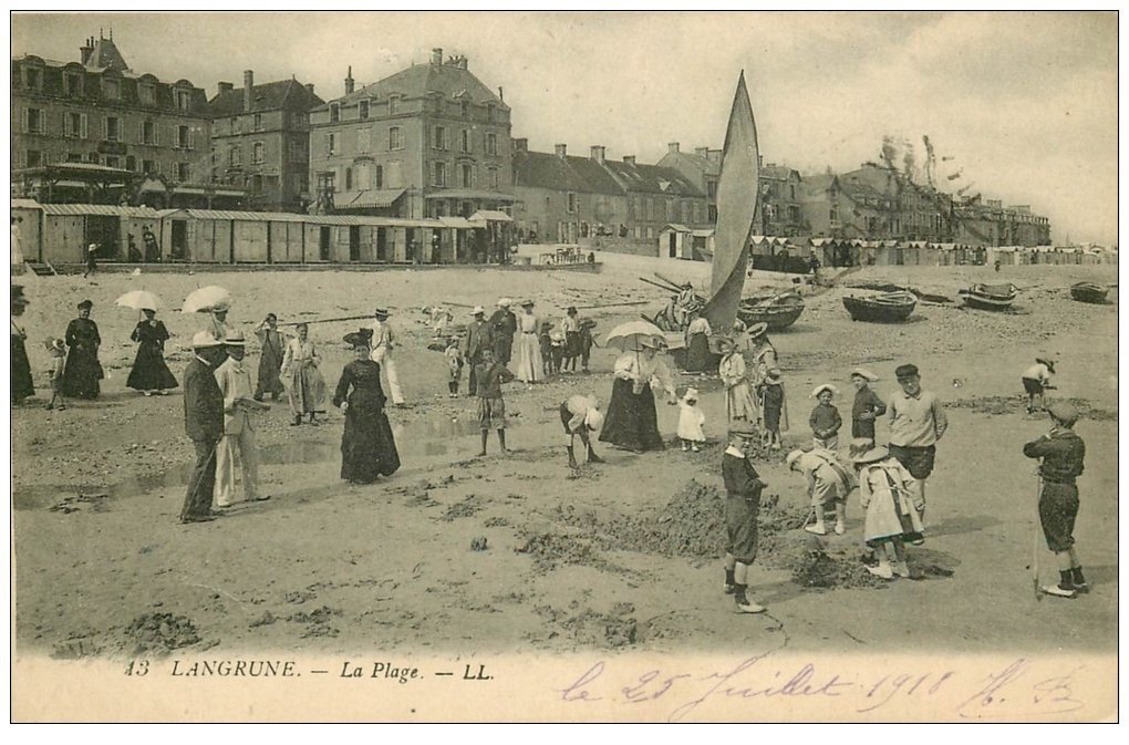carte postale ancienne 14 LANGRUNE-SUR-MER. La Plage LL13 1918